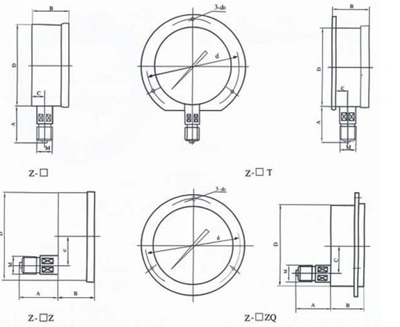 真空壓力表外形尺寸圖（tú）